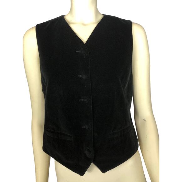 Liz Sport Black Velvet Vest fully lined and button closing back tie size 6 - Picture 1 of 10